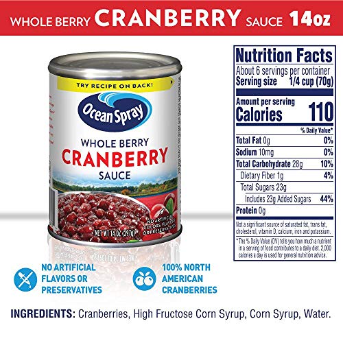 Ocean Spray® Whole Cranberry Sauce, Canned Side Dish, 14 Oz Can (Pack of 1)