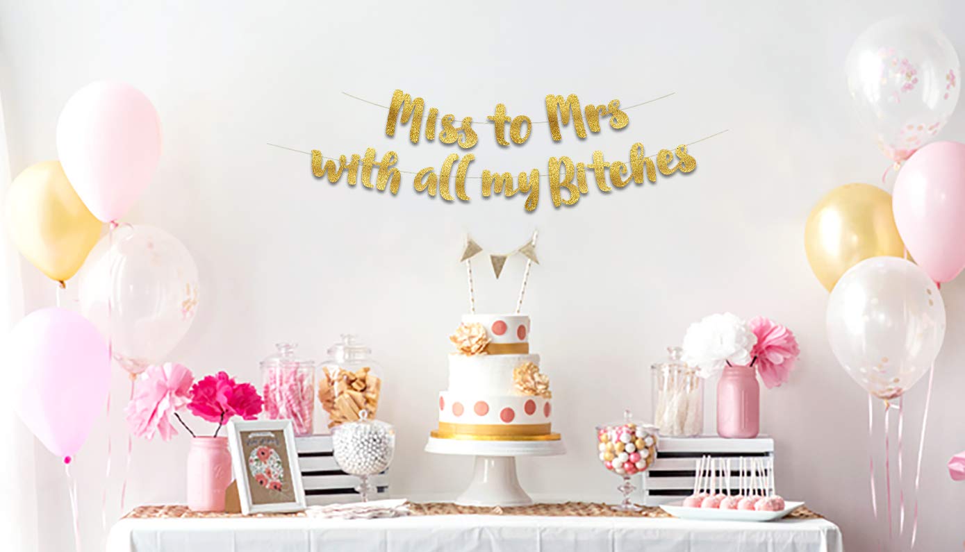 Miss to Mrs Classy & Sassy Bachelorette Gold Glitter Banner - Bachelorette Party Decorations, Favors and Supplies