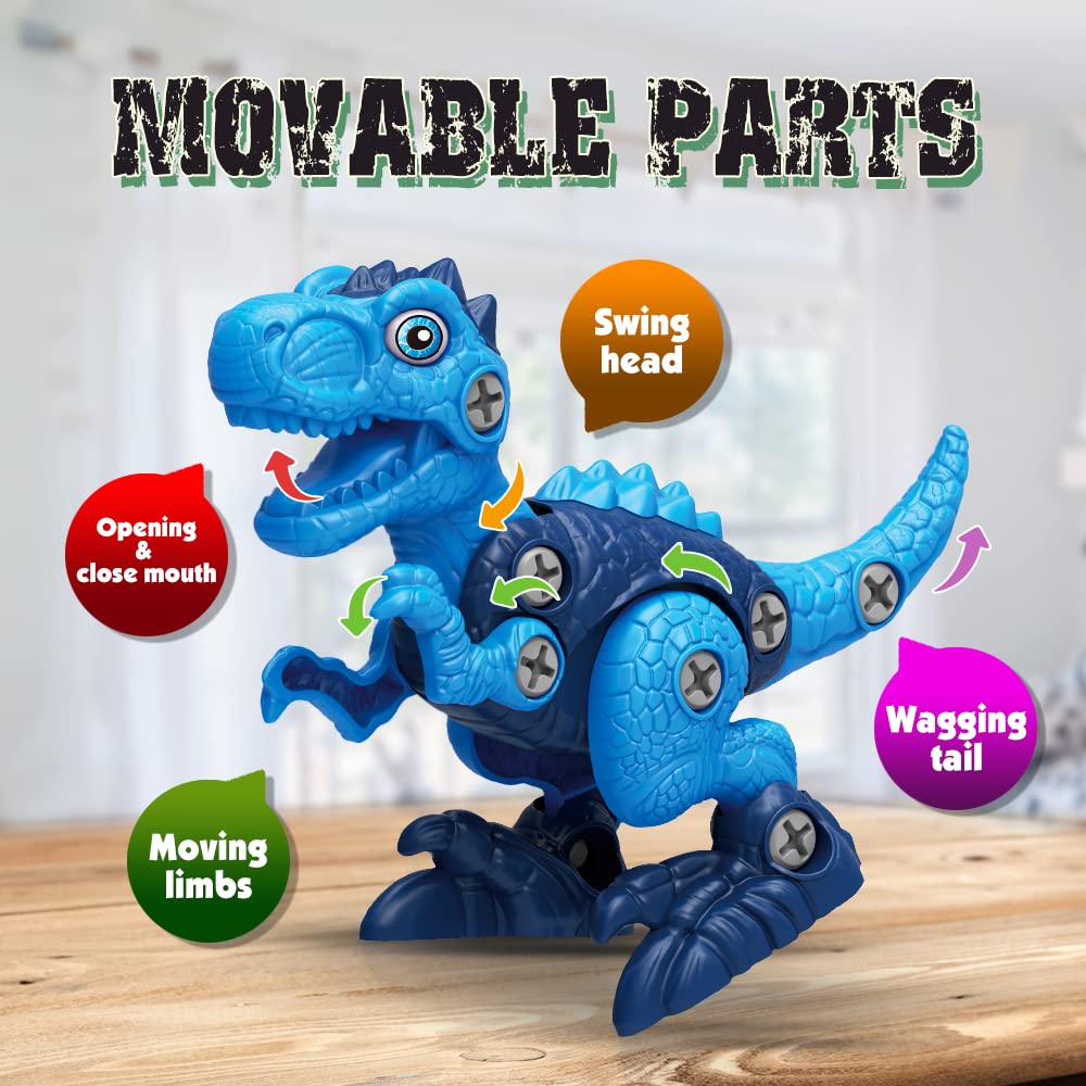 Dinosaur Toys for 3, 4, 5, 6, 7 Year Old Boys, Take Apart Toys with Electric Drill for Kids, STEM Educational Construction Building Toys, Ideal Xmas Birthday Gift, Incl Tyrannosaurus Rex Triceratop