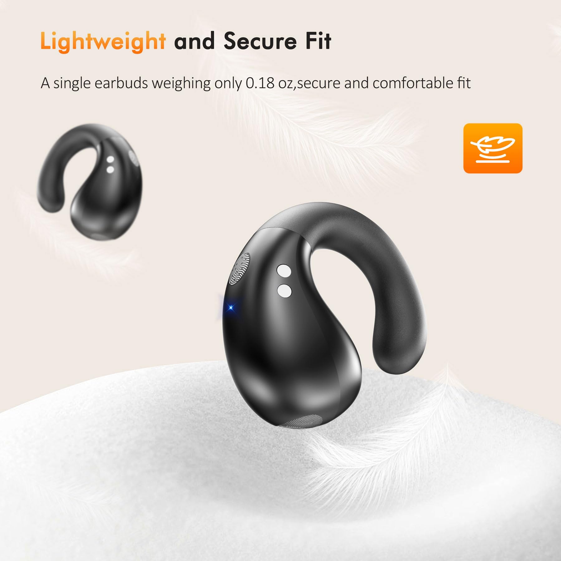 Open Ear Clip on Headphones, Wireless Earbuds Bluetooth 5.3 Sport Earphones Built-in Mic with Ear Hooks 36H Playtime Ear Buds LED Display Charging Case, Waterproof Design for Running Fitness, Black