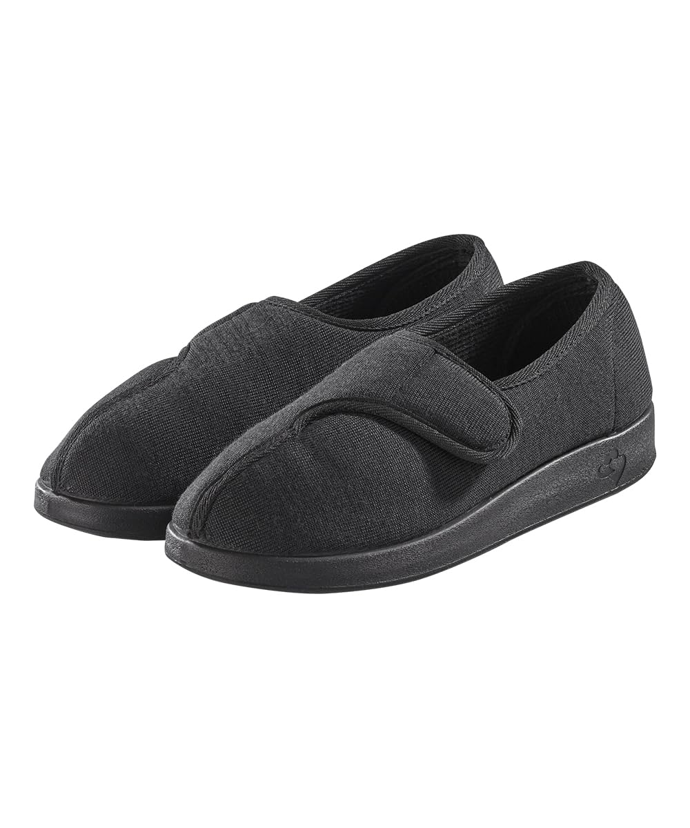 Silvert's Adaptive Clothing & Footwear Women’s Extra Wide Easy Closure Jewel Slippers for Seniors - Brushed Black/Black 10