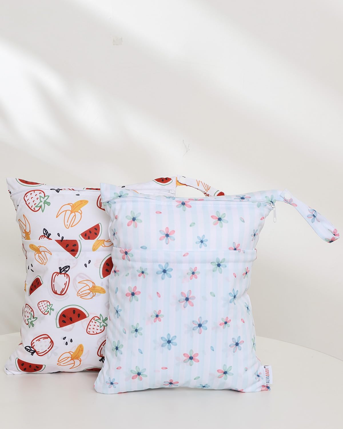 ALVA ALVABABY 2pcs Waterproof Wet Dry Bags,Reusable with Two Zippered Pockets,Baby Cloth Diaper,Travel,Beach,Pool,Daycare,Soiled Baby Items,Yoga Gym Bag,Swimsuits or Wet Clothes 2LW02