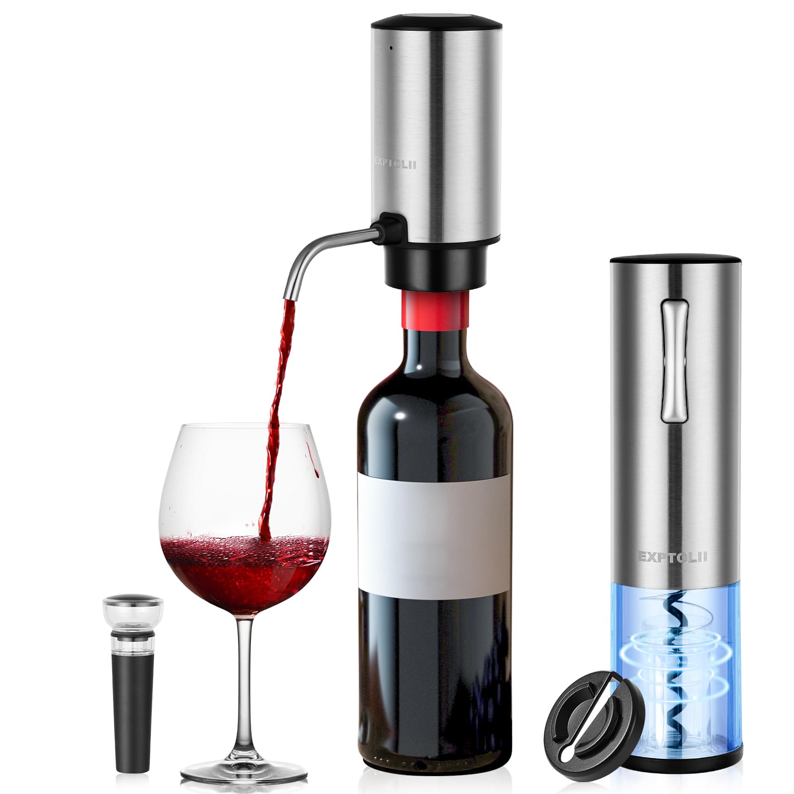 Electric Wine Opener Gift Set - Rechargeable Wine Bottle Opener, Wine Aerator, Vacuum Stoppers, Foil Cutter for Home Bar and Outdoor Parties