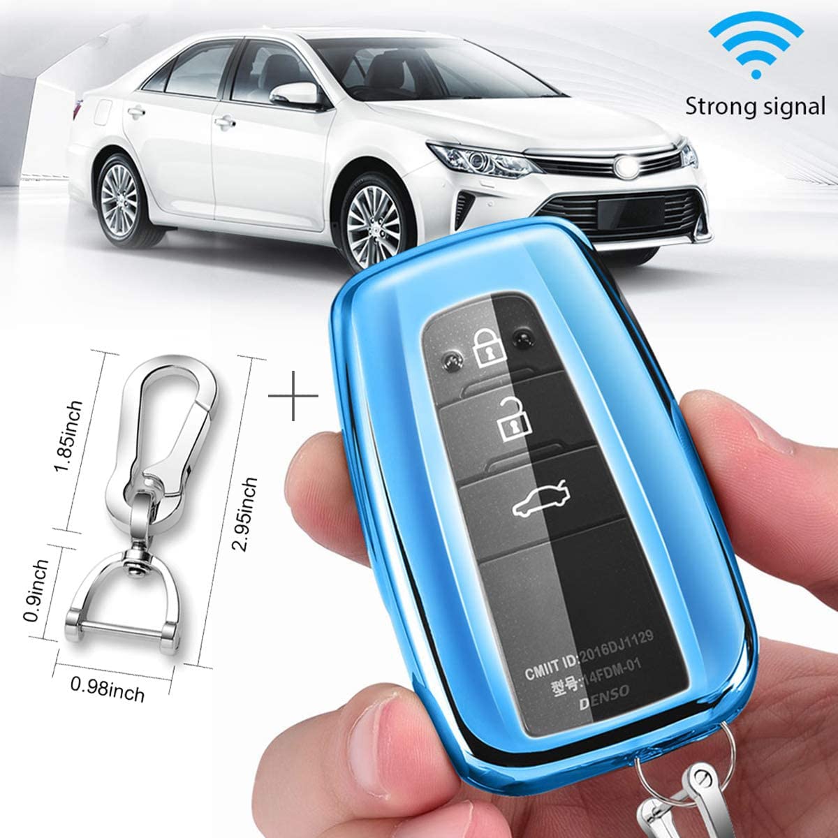 QBUC for Toyota Key Fob Cover with Keychain Soft TPU Key Fob Case All-Around Protection Key Case Compatible with 2018-2021 Toyota Camry RAV4 Avalon C-HR Prius Corolla Highlander