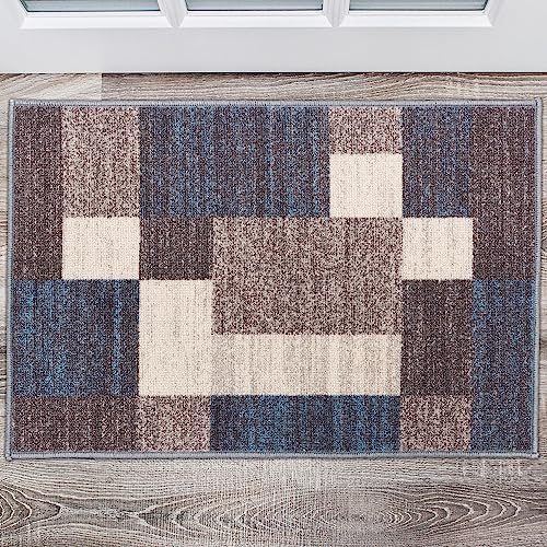 Modern Boxes Design Non-Slip (Non-Skid) Area Rug 5 X 7 (5' 3" X 7' 3") Red