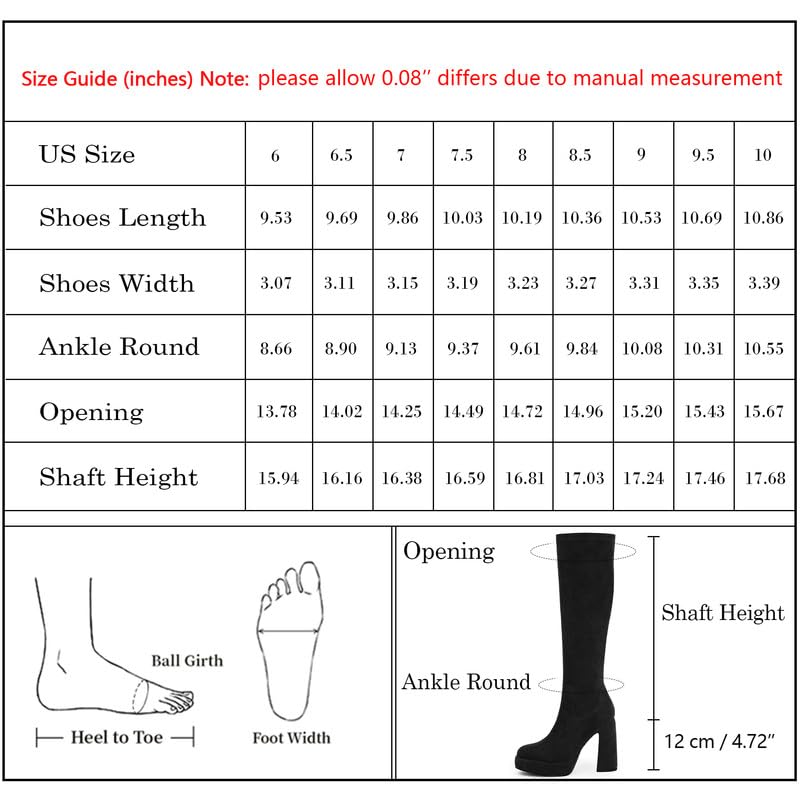 Modatope Knee High Boots for Women Platform Black Boots Womens Platform Chunky Heel Boots Women High Heel Rounded Toe Side Zipper Tall Boots Size 6.5