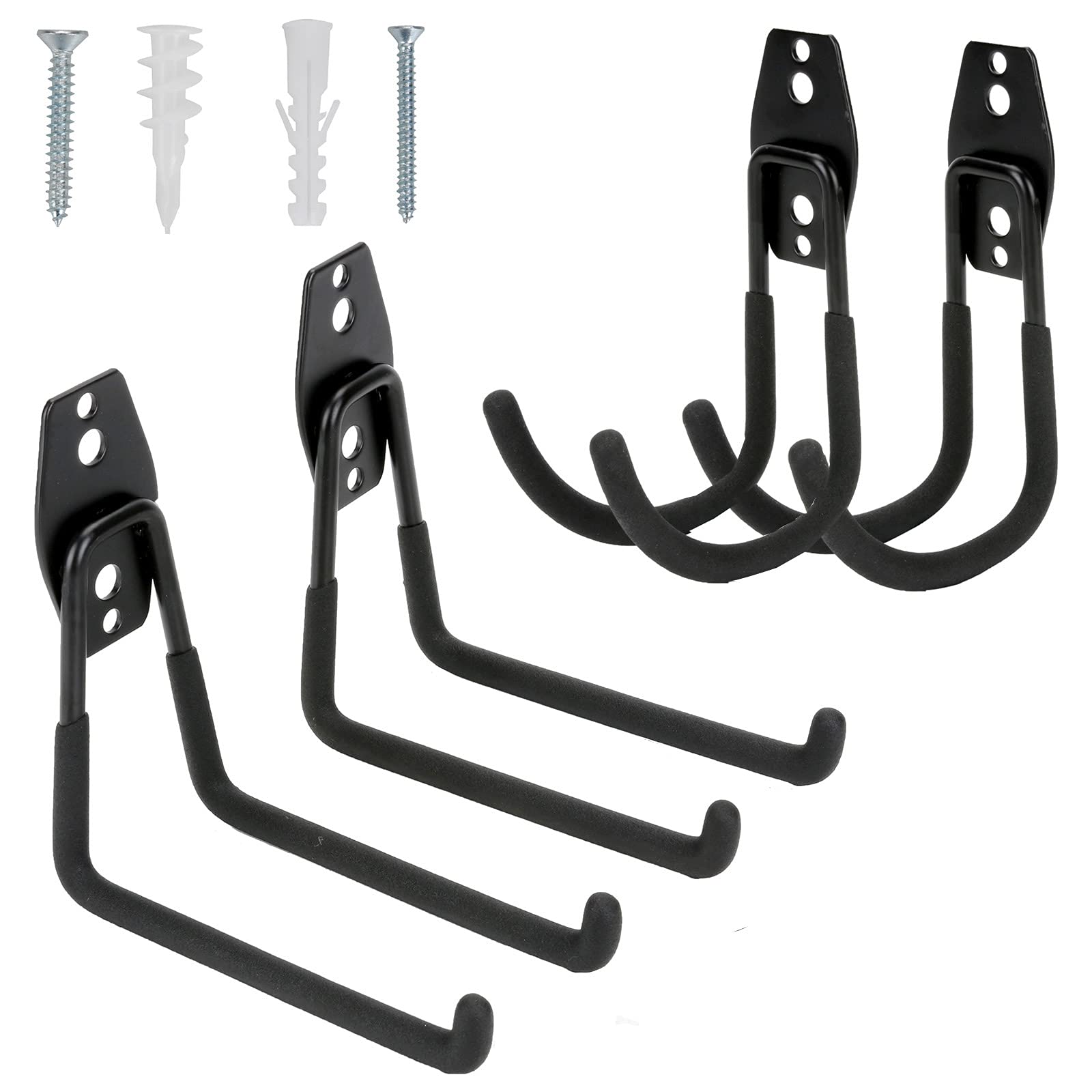 Asabocai Garage Hooks, 4 Pack Heavy Duty Garage Storage Hooks Steel Tool Hangers for Garden Tools, Ladders, Bikes, Bulky Items