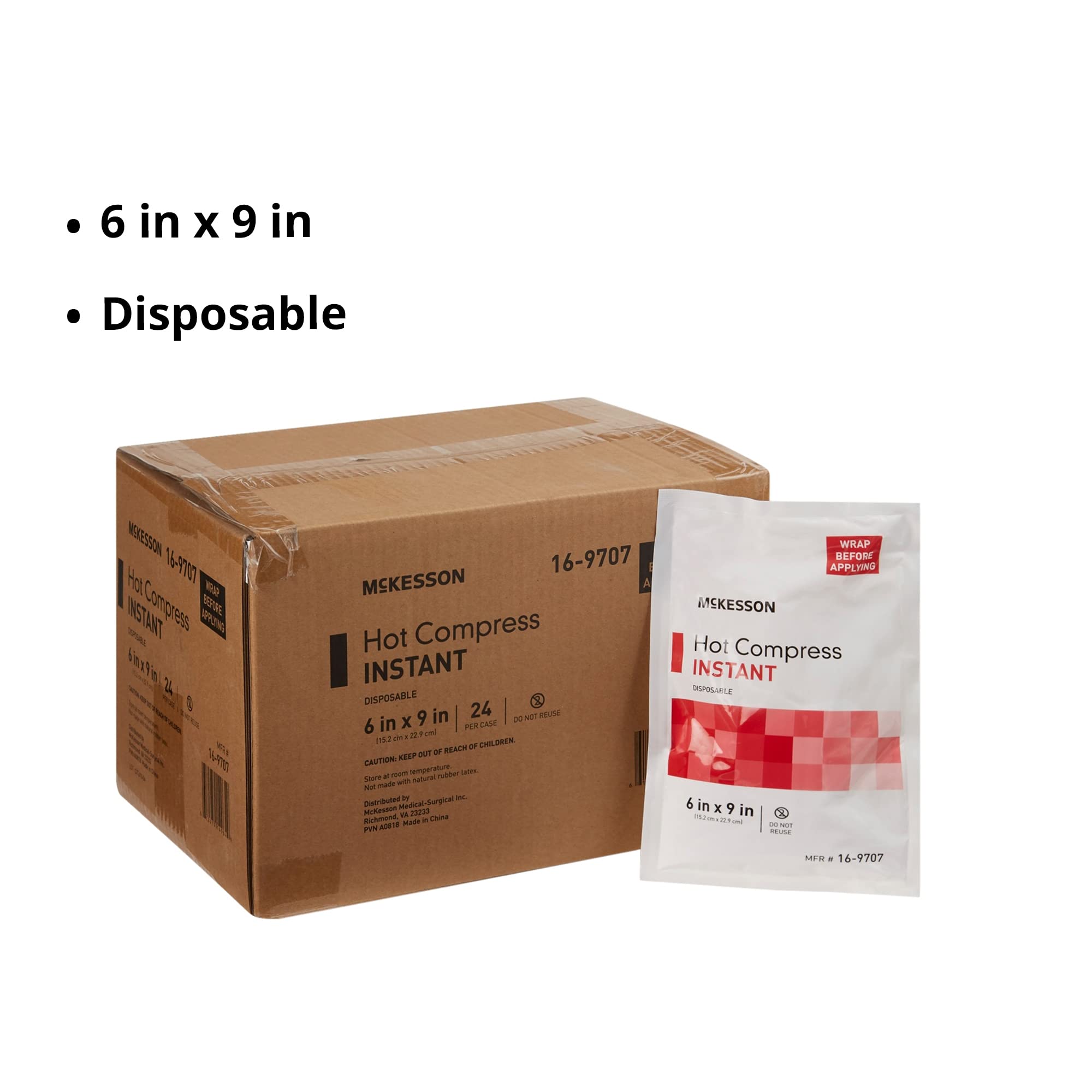 McKesson Hot Compress Instant Hot Pack [24 Pack] Disposable, Heat Packs for Pain Relief, 6 in x 9 in
