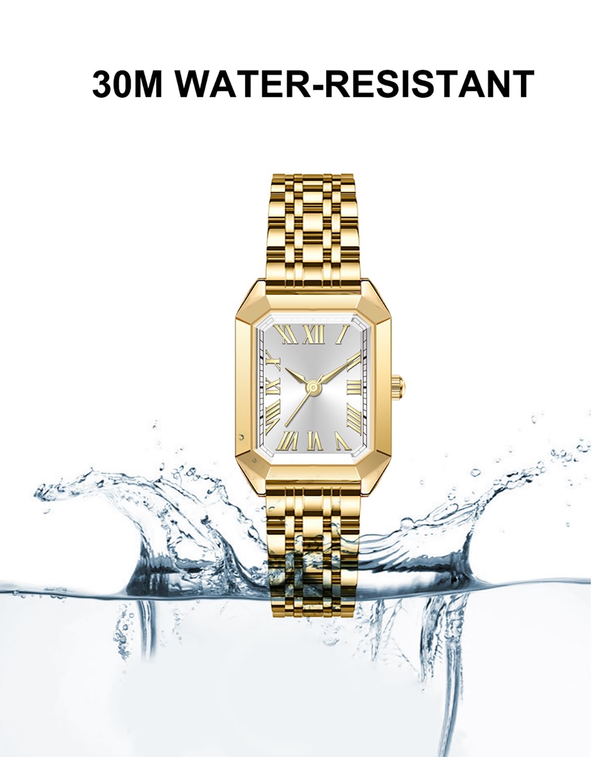 BESTKANG Vintage Gold Roman Numeral Watch for Women, Rectangular Alloy Bracelet, 3ATM Waterproof Quartz Movement with Tools (Gold Green)