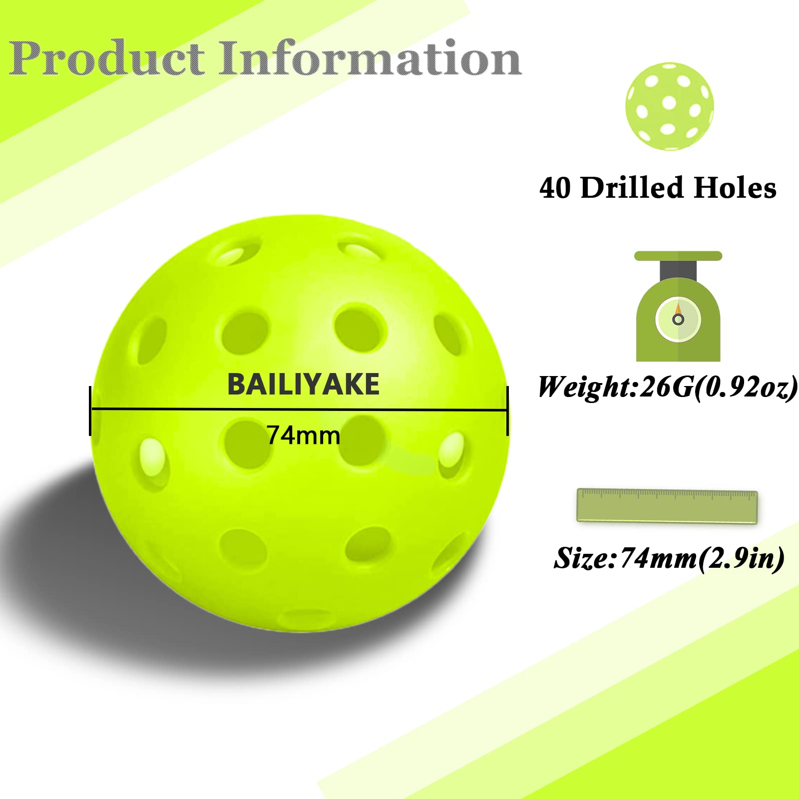 24 Pcs Outdoor Pickleball Balls,Pickle Balls,USAPA Approved 40 Holes Pickle Balls Balls,Pickle Balls Outside or Indoor of Official Size and Weight, Pickleball Accessories Set(Bright Green)