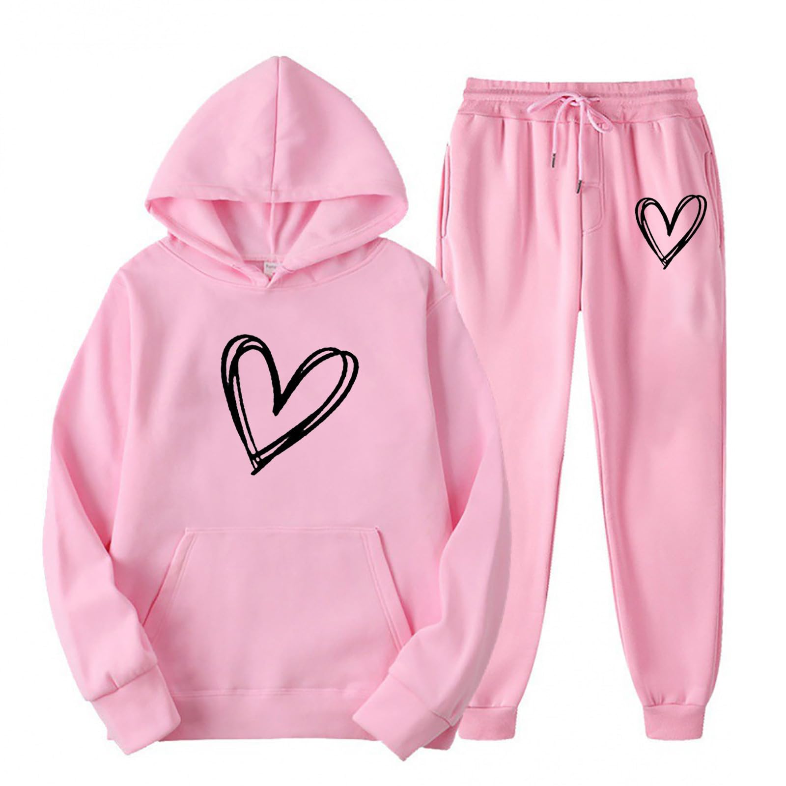 Great Mother Gifts Womens Sweatsuits 2 Piece Outfits Fashion Heart Graphic Hoodie Sweatshirt and Jogger Sweatpants Lounge Sets Tracksuit Pink