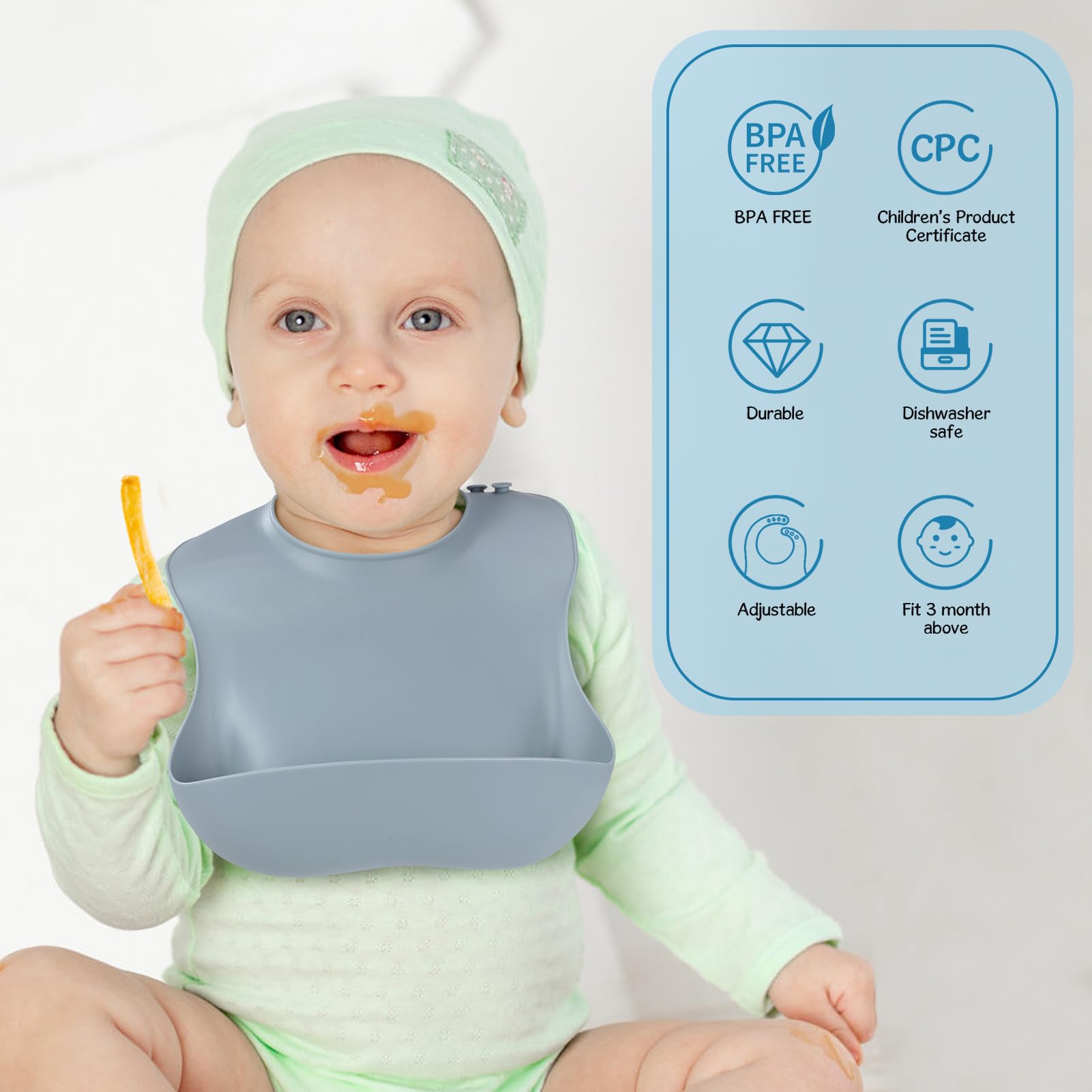 Silicone Baby Bibs Baby Feeding Set, 3 Pcs Adjustable Silicone Bibs for Baby Feeding Essentials Baby Must Haves Newborn Toddler Waterproof Feeding Bibs Baby Stuff Baby Gifts for Boys Girls, BPA FREE