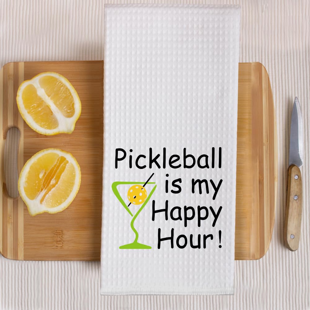 ZBBFSCSB Pickleball is My Happy Hour Funny Kitchen Towels, Funny Kitchen Stuff for Women, Birthday Housewarming Gifts for Hostess, Mom, Sister, Aunt, Grandma, Pickleball Lover