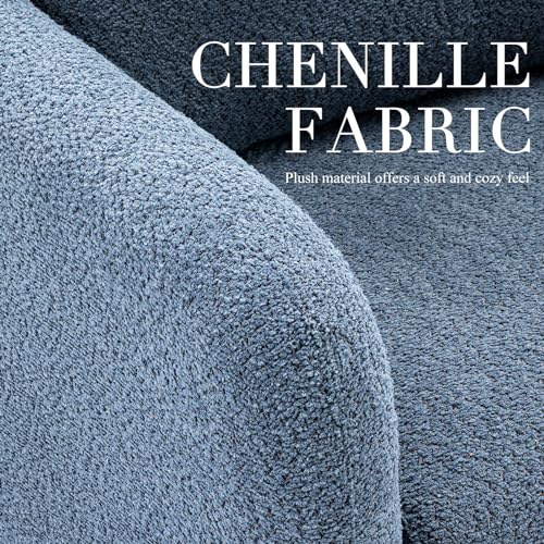 COLAMY Swivel Accent Chairs,Living Room Chair Upholstered Barrel Wide Modern Sofa Armchair Comfy Corner Bedroom Round Chair,Bue