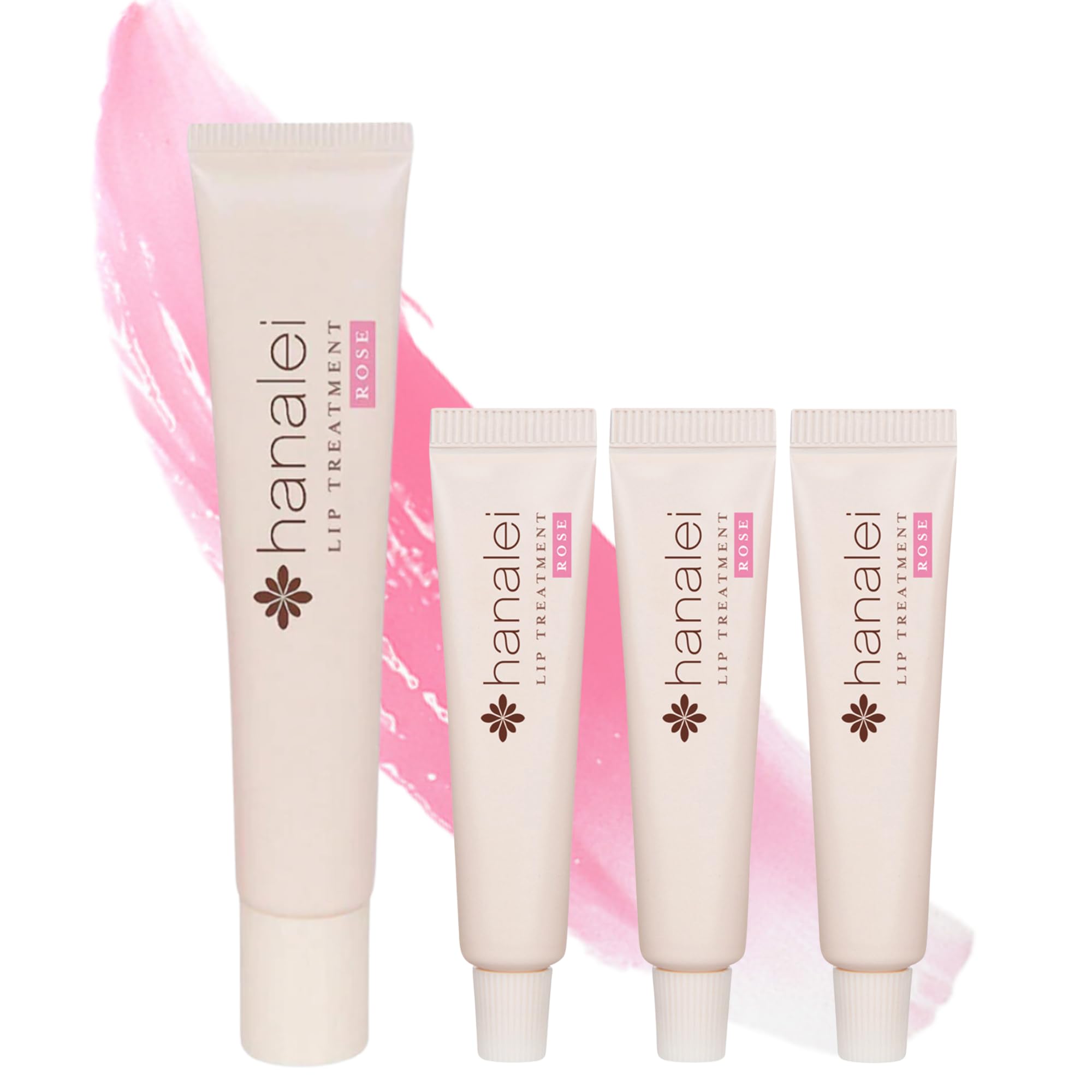 Hanalei Lip Treatment Bundle (Full-size and Travel-size 3 pack in Rose) | Made with Kukui Oil, Shea Butter, Agave, and Grapeseed Oil, Soothe Dry Lips (Cruelty free, Paraben free)