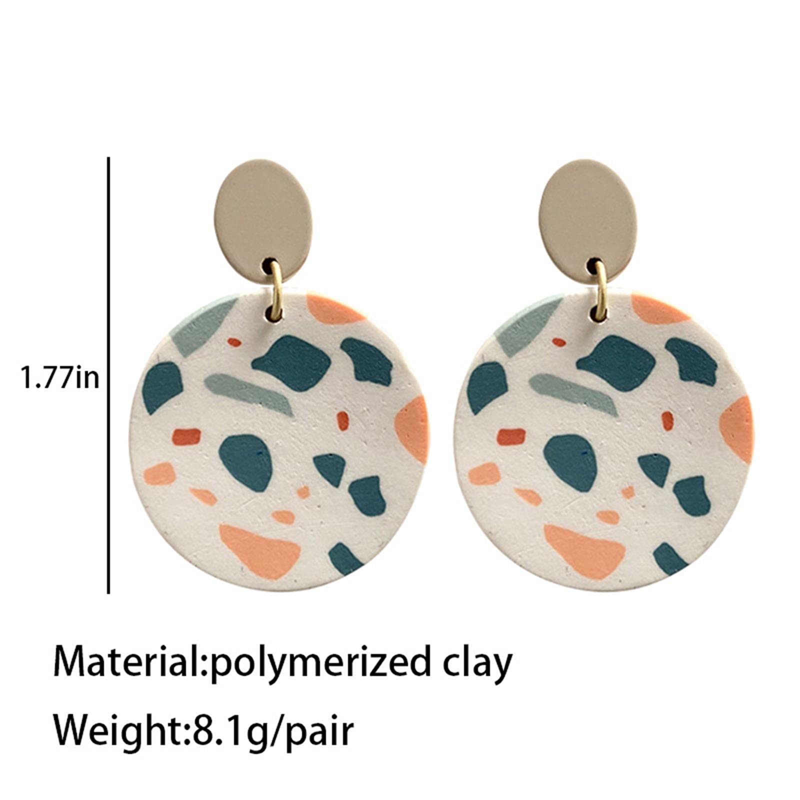 Handmade Polymer Clay Dangle Earrings Minimalist Colorful Leaf Pattern Round Earrings for Women Jewelry(A)