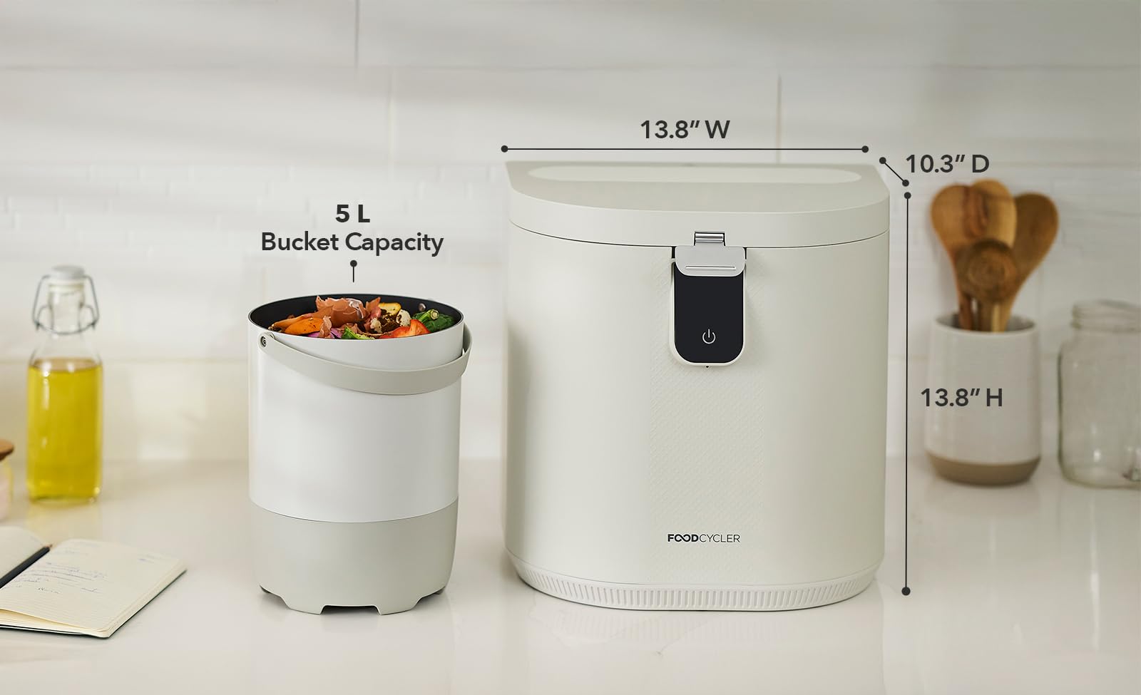Food Cycler Eco 5 Award-Winning Kitchen Food Recycler | Indoor Composter Bin Alternative | Electric Countertop Food Disposer with Odorless 5L Indoor Food Waste Bin for Easy Waste Management | White