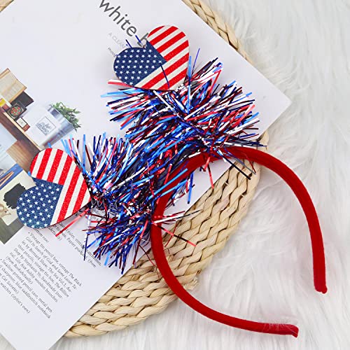 HIFANMM 4th of July Headband Independence Day Hair Accessories Patriotic Party Hair Supplies American Flag Love Heart Design Blue Red Ribbon Hair Decoration Cute Hair Hoop for Women Girls Kids 1 Pcs