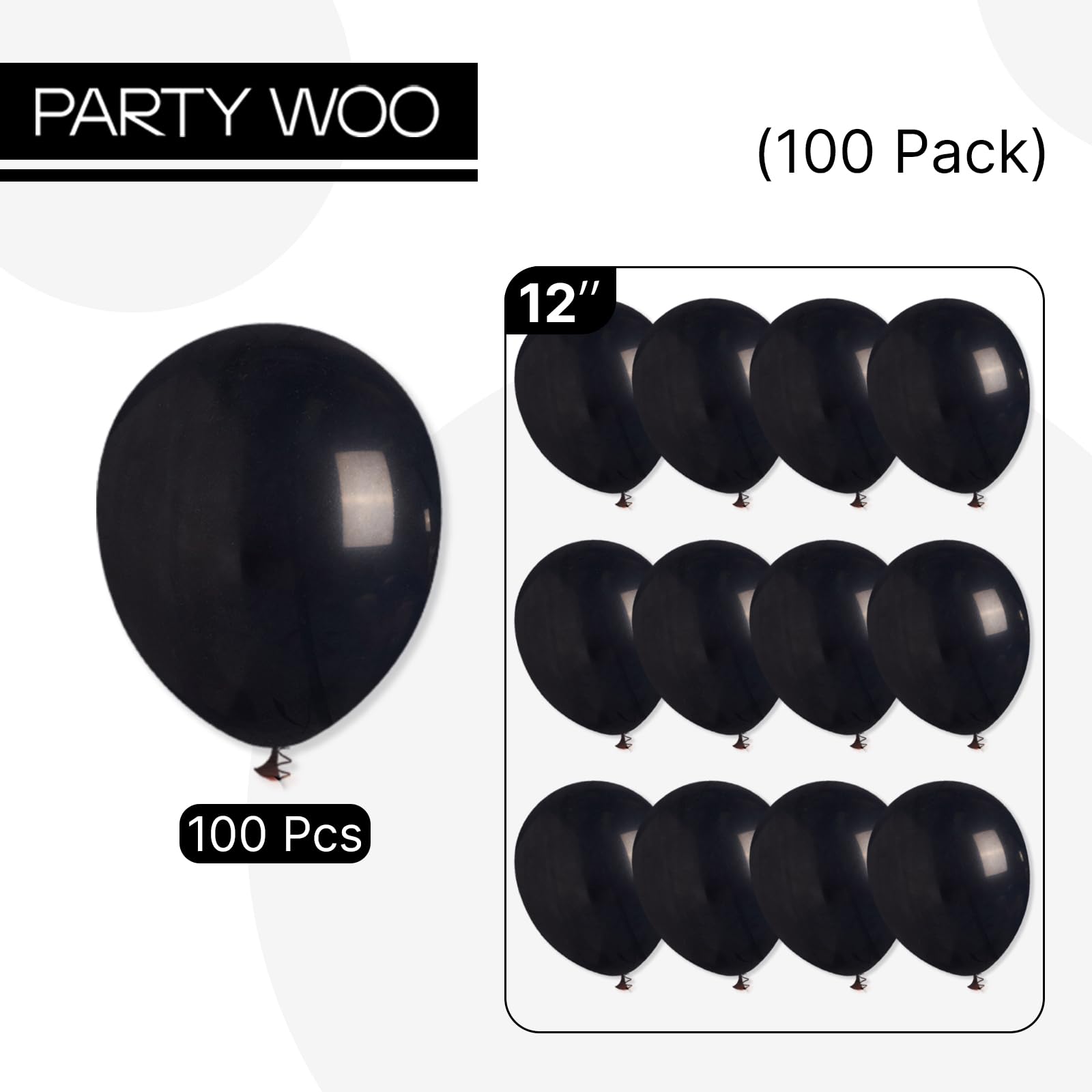 PartyWoo Black Balloons 100 pcs 12 Inch Matte Black Latex Helium Balloons for Graduation Halloween New Year Anniversary Birthday Retirement Party Decorations Black-Y18