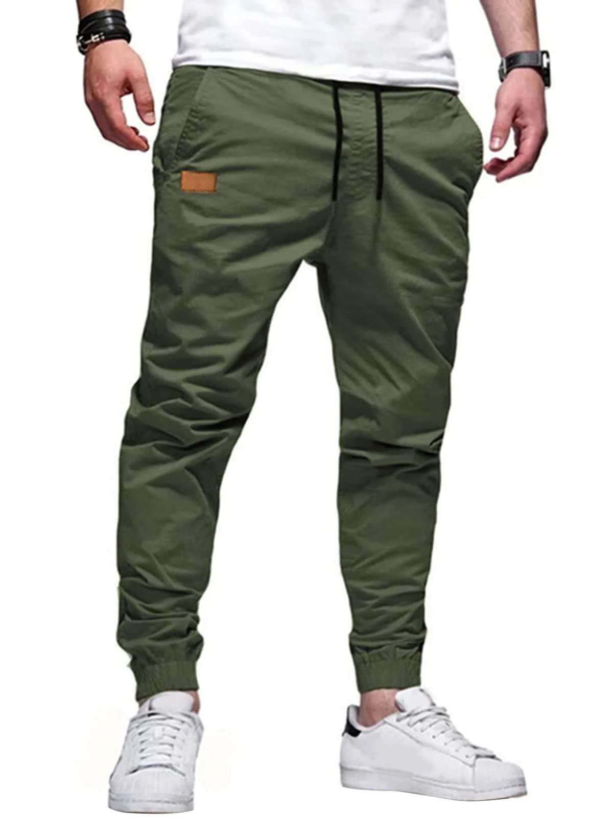 JMIERR Mens Casual Joggers Pants - Cotton Drawstring Chino Cargo Pants Hiking Outdoor Twill Track Jogging Sweatpants Pants with Pockets for Men, US 36(L), B Green