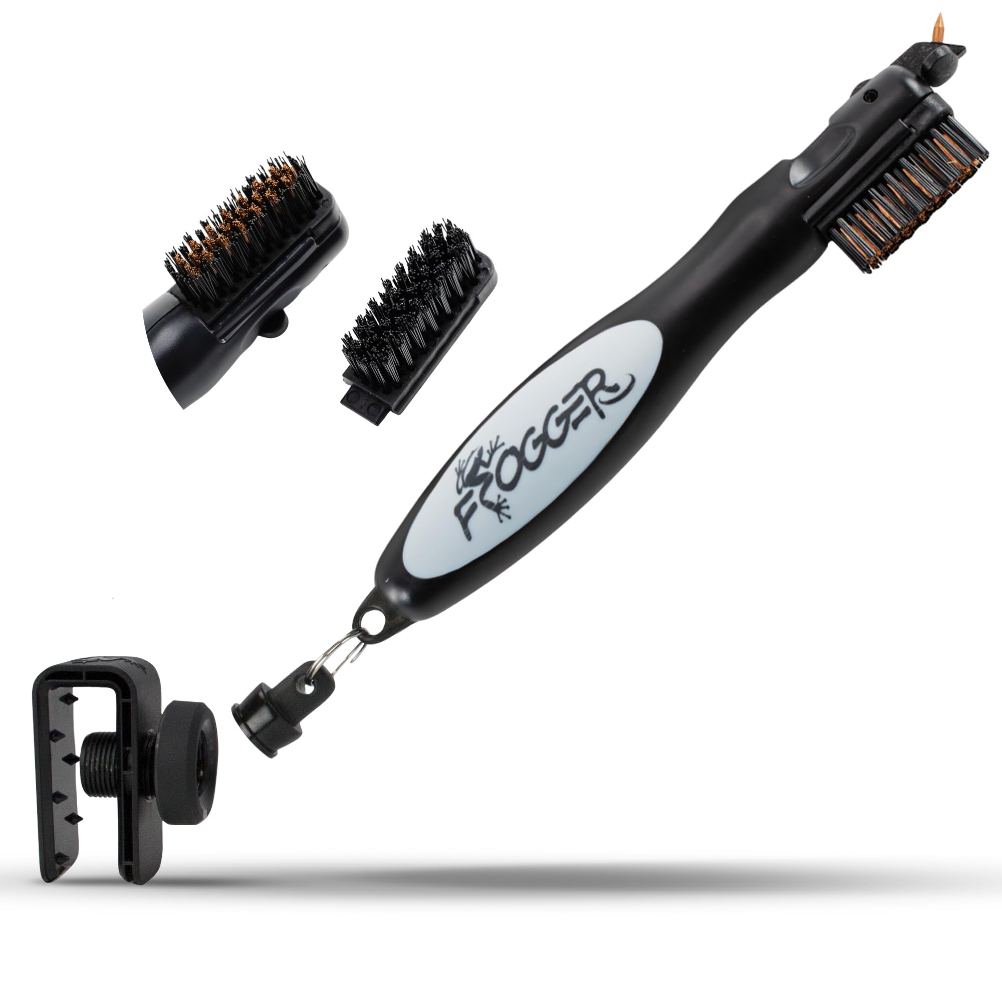 Frogger BrushPro Latch-It Golf Club Cleaner, Ergonomic Grip and Latch-it Magnet, Gray - Professional Golf Club Brush and Groove Cleaner for Golfers
