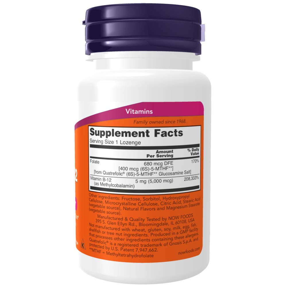 NOW Supplements, Methyl B-12 (Methylcobalamin) 5,000 mcg, Nervous System Health*, 120 Lozenges