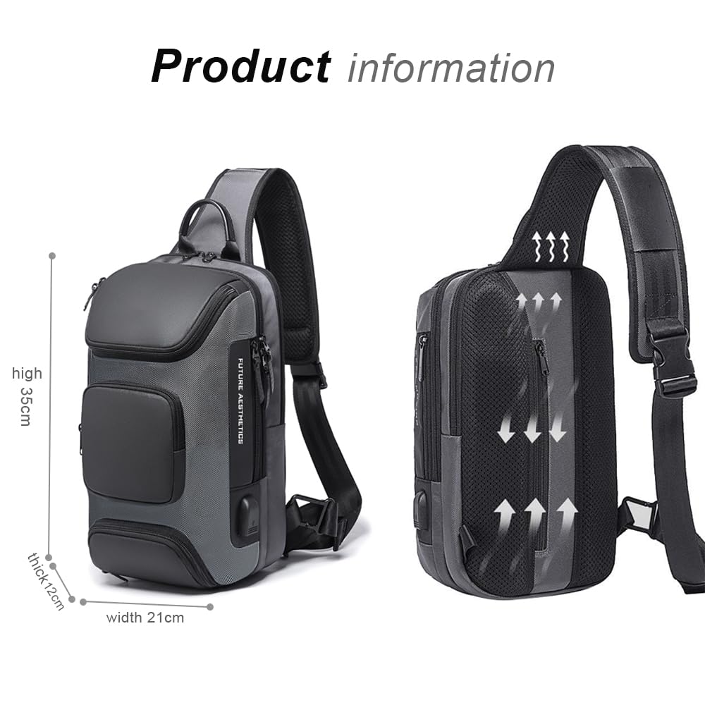 OZUKO Sling Backpack Sling Bag Crossbody Backpack Shoulder Casual Daypack Rucksack for Men (Gray1)