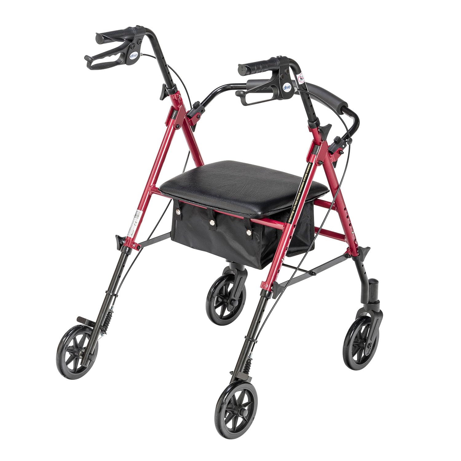 Drive Medical RTL10261RD Foldable Rollator Walker with Seat - Adjustable Handles and Seat, Red