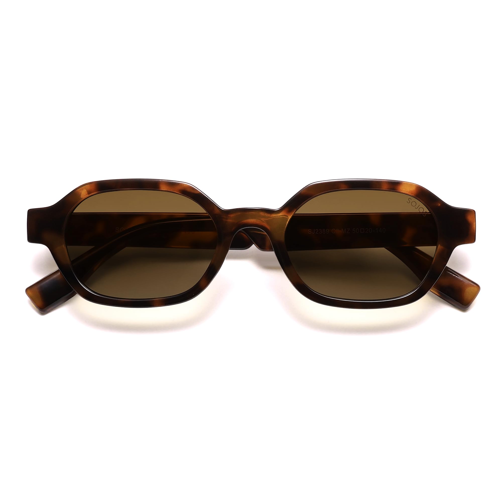 SOJOS Retro Polarized Hexagon Sunglasses for Women Men, UV400 Trendy Rectangle 70s 80s 90s Shades SJ2389,Tortoise/Brown