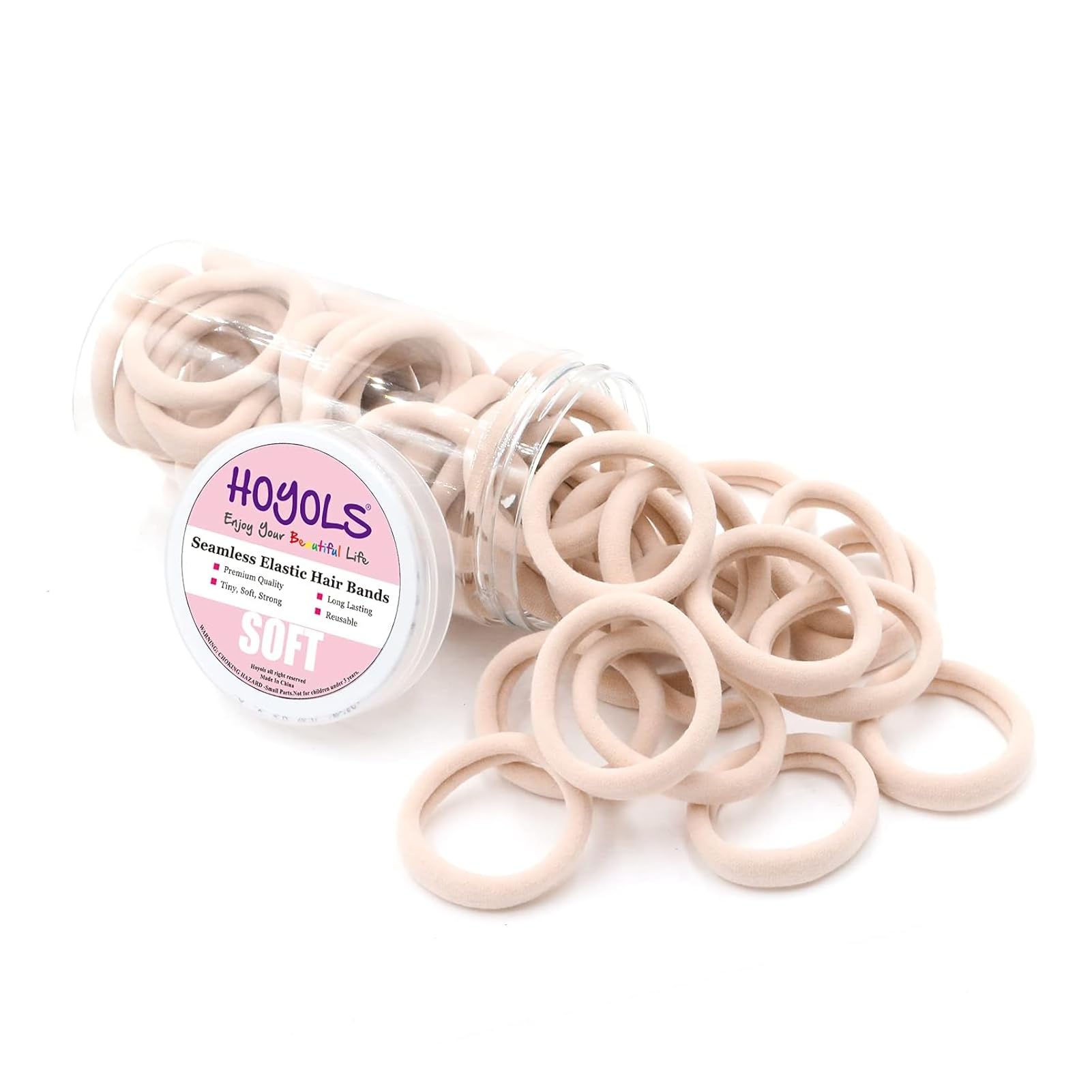 HOYOLS Soft Large Seamless Hair Ties, Gentle Stretch Nylon Hair Bands Ponytail Holder for Thick Heavy Curly Hair, No Slip No Damage Seamless Scrunchies Headbands 100 Pcs (Light Blonde)