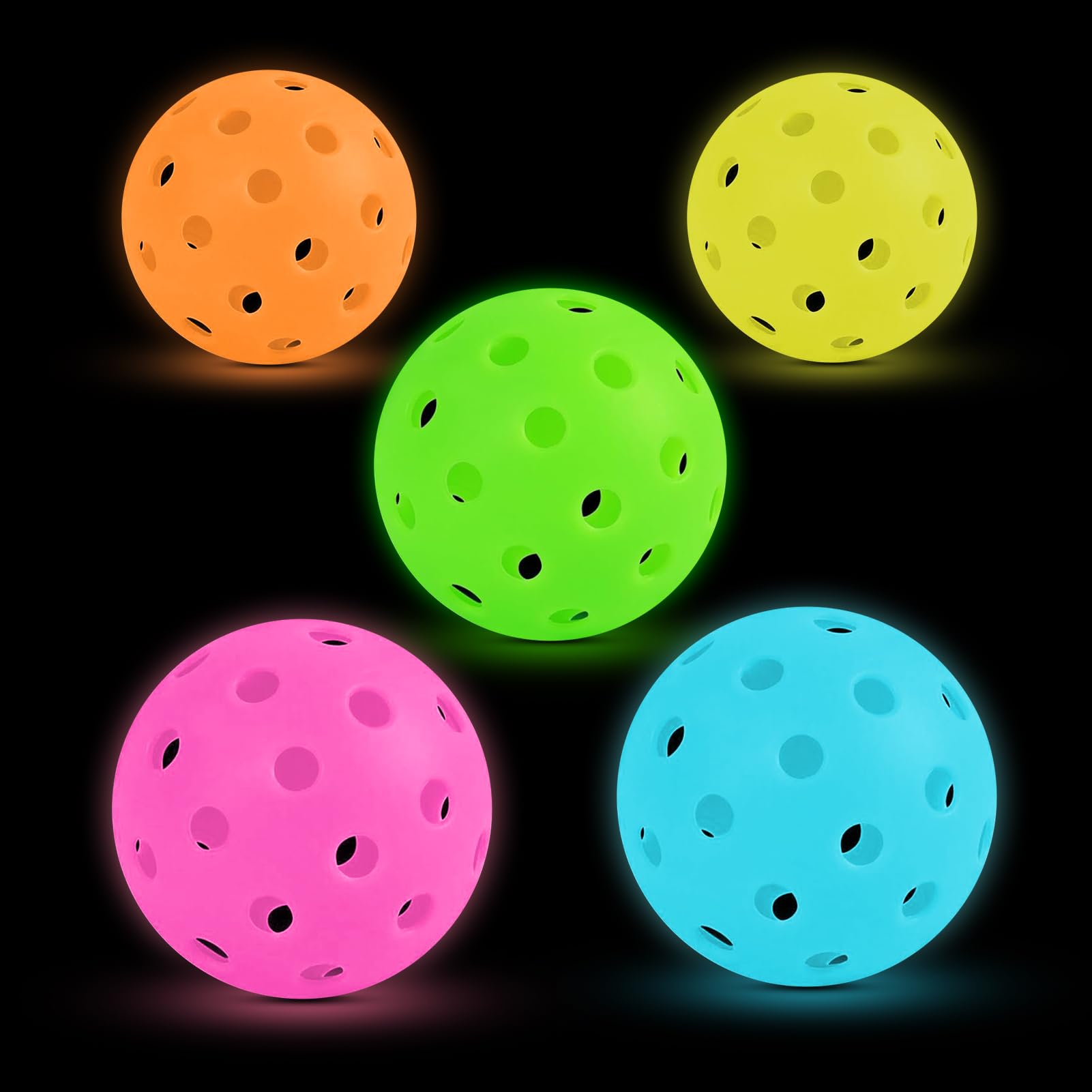 Bvdfgk Glow in The Dark Pickleballs - Light Up Pickleball Balls for Outdoor and Indoor Play, Pickle Ball with X40, Meet USAPA Requirement - 5 Pcs