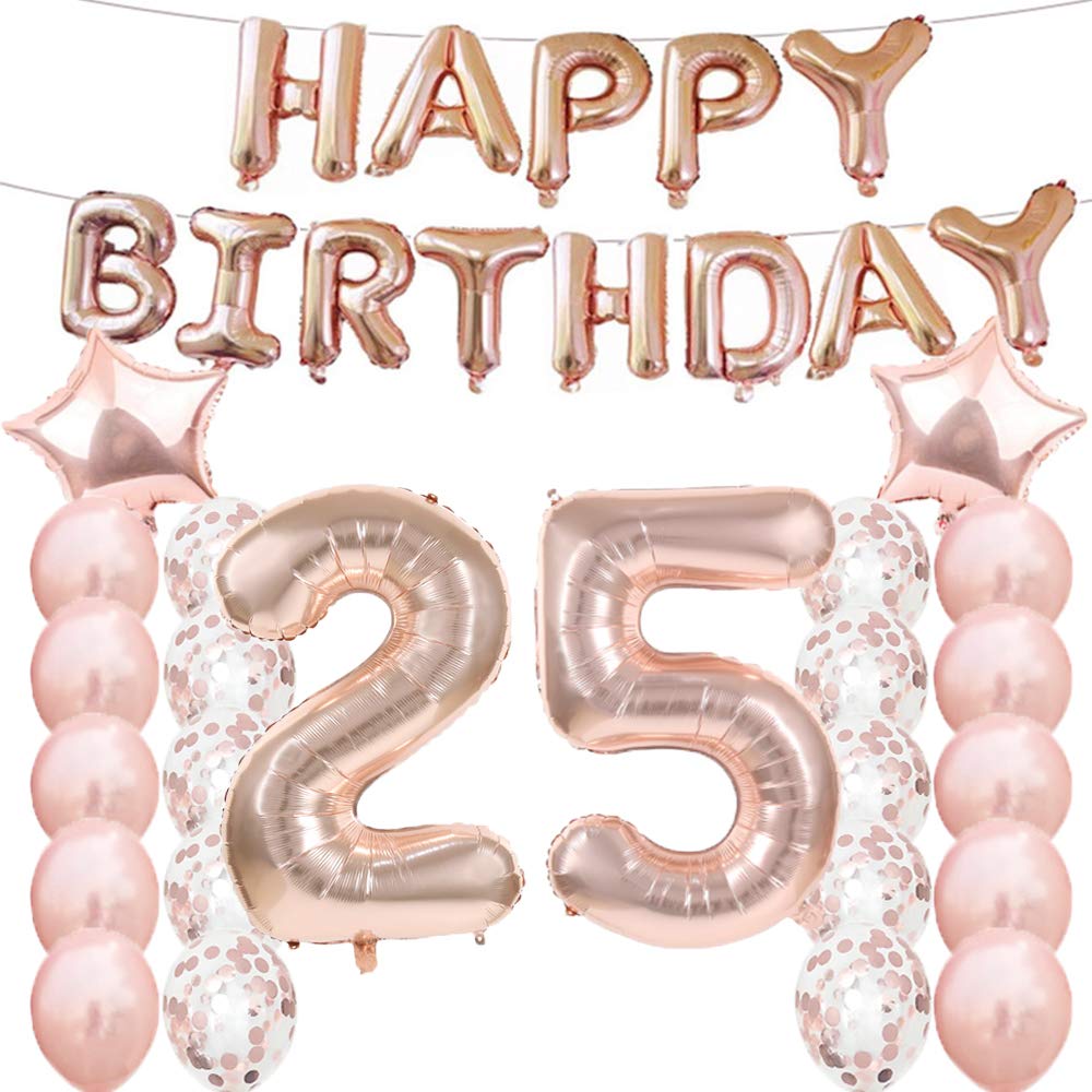 25th Birthday Decorations Party Supplies,25th Birthday Balloons Rose Gold,Number 25 Mylar Balloon,Latex Balloon Decoration,Great Sweet 25th Birthday Gifts for Girls,Photo Props