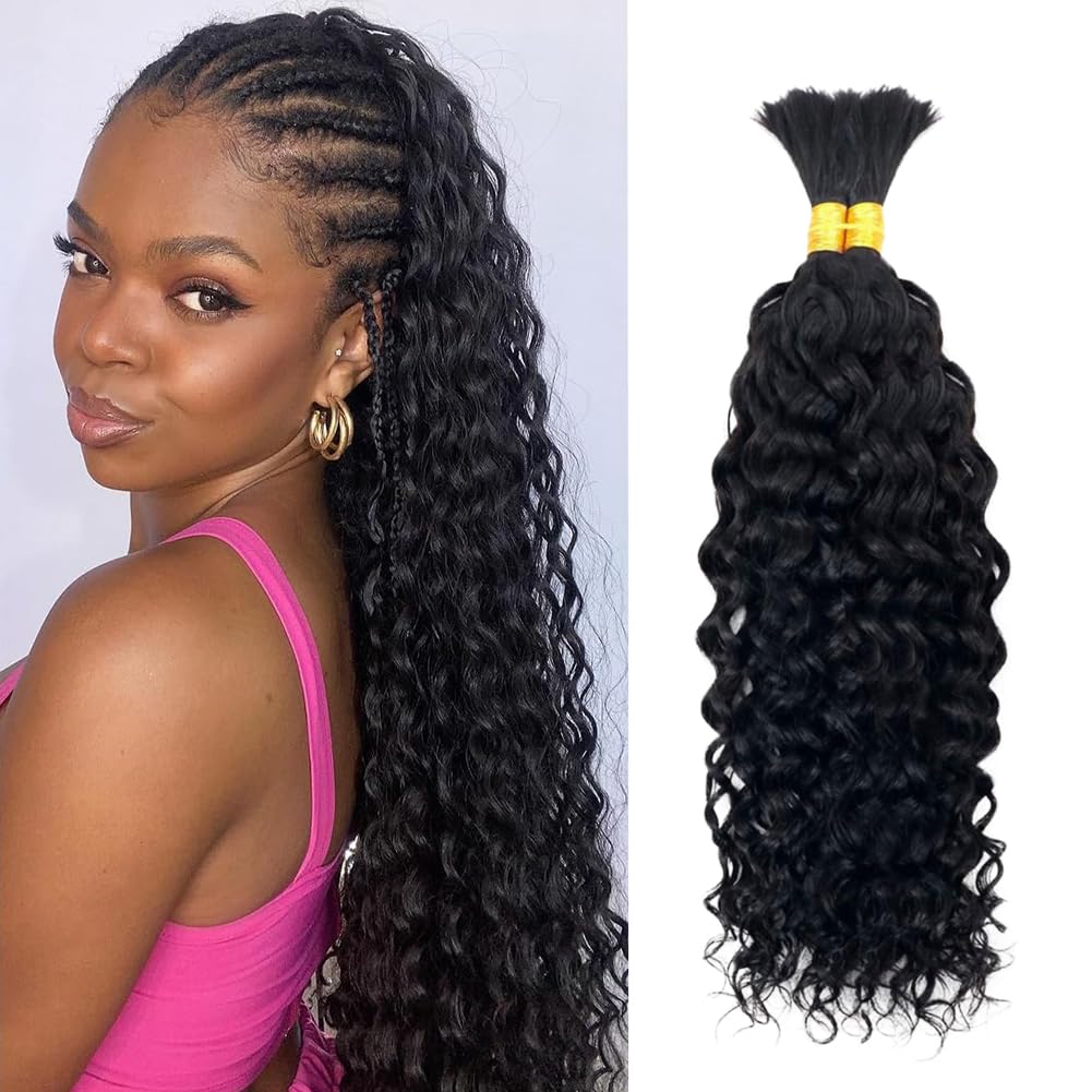 Human Braiding Hair 100g 18 Inch Water Wave Bulk Human Hair for Braiding No Weft Bundle 12A Brazilian Virgin Curly Human Hair Extensions for Boho Braids Wet and Wavy Human Hair Braiding Hair