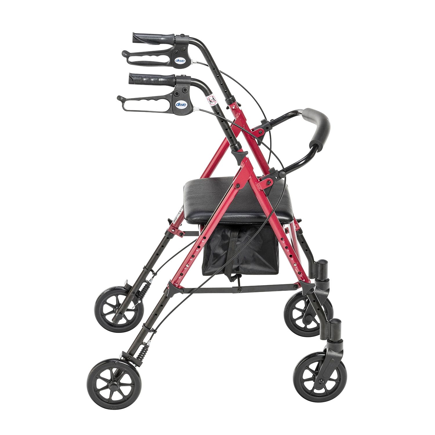 Drive Medical RTL10261RD Foldable Rollator Walker with Seat - Adjustable Handles and Seat, Red