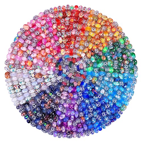 Assortment European Large Hole Spacer Beads,Fairy Garden Beads Rhinestone Craft Beads for DIY Charms Bracelet Jewelry Making (12 Style+Pendants)