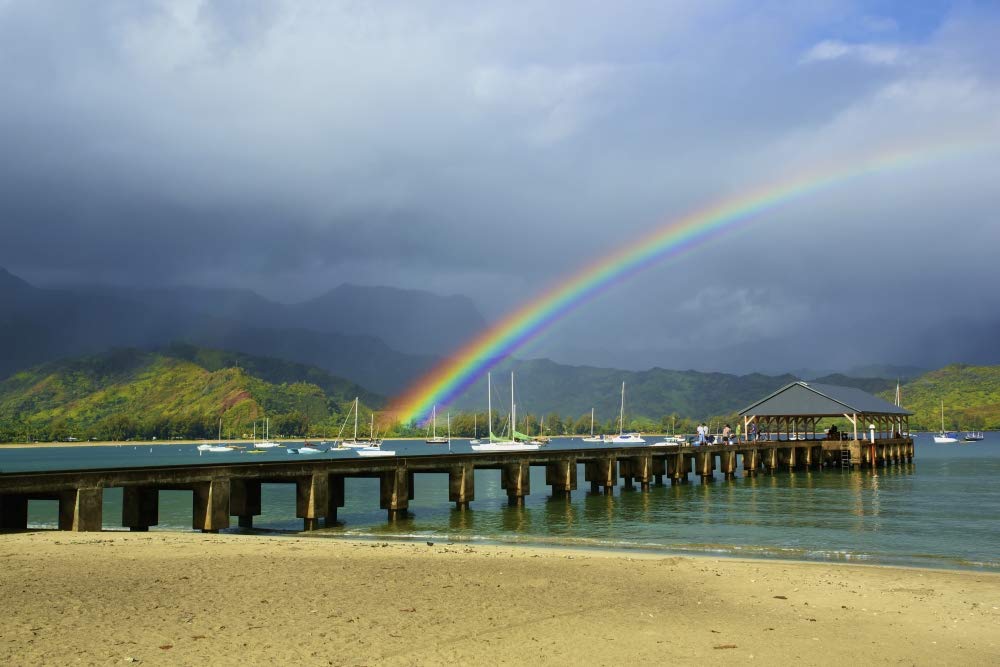Posterazzi DPI2373736 A Rainbow Pier in Hanalei Bay Kauai, Hawaii, United States of America Photo Print, 19 x 12, Multi