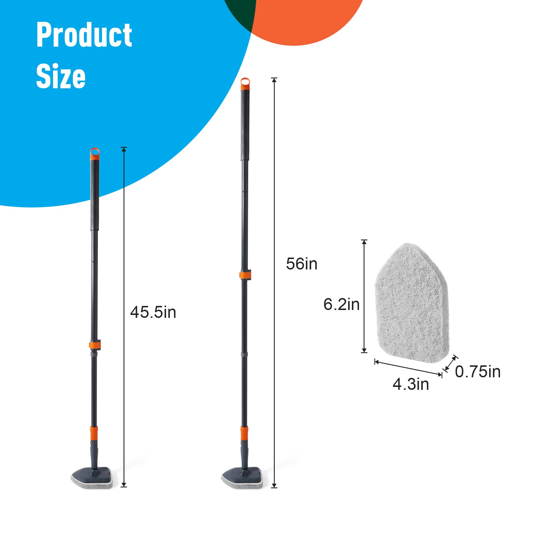 CLEANHOME Extendable Shower Scrubber,Bathroom Tub Cleaner Brush with Long Handle-56 inches,Shower Tile Floor Wall Cleaning Tools, Bathtub Brushes for Cleaning with 4 PCS Scrub Pads