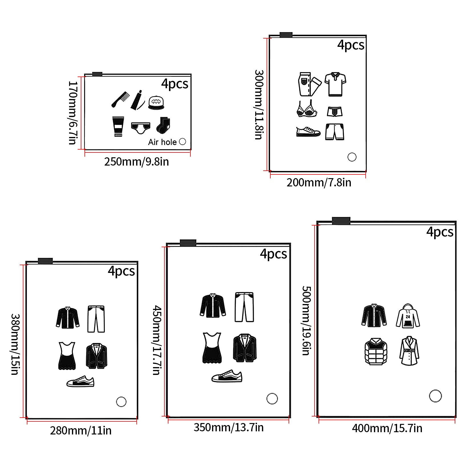 20 Pcs Travel Storage Bags, Clothes Packaging, Reusable Plastic Ziplock, Frosted Waterproof Resealable Clothing Zipper Pouch for Shoes Cosmetics Storage