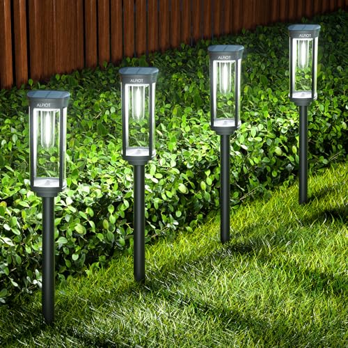ALFIOT Solar Pathway Lights Solar Outdoor Lights Pathway Waterproof 4 Pack Upgraded Solar Walkway Landscape Lights Outdoor Driveway Lights,Auto On/Off Lights for Yard Lawn Patio (Cool White)