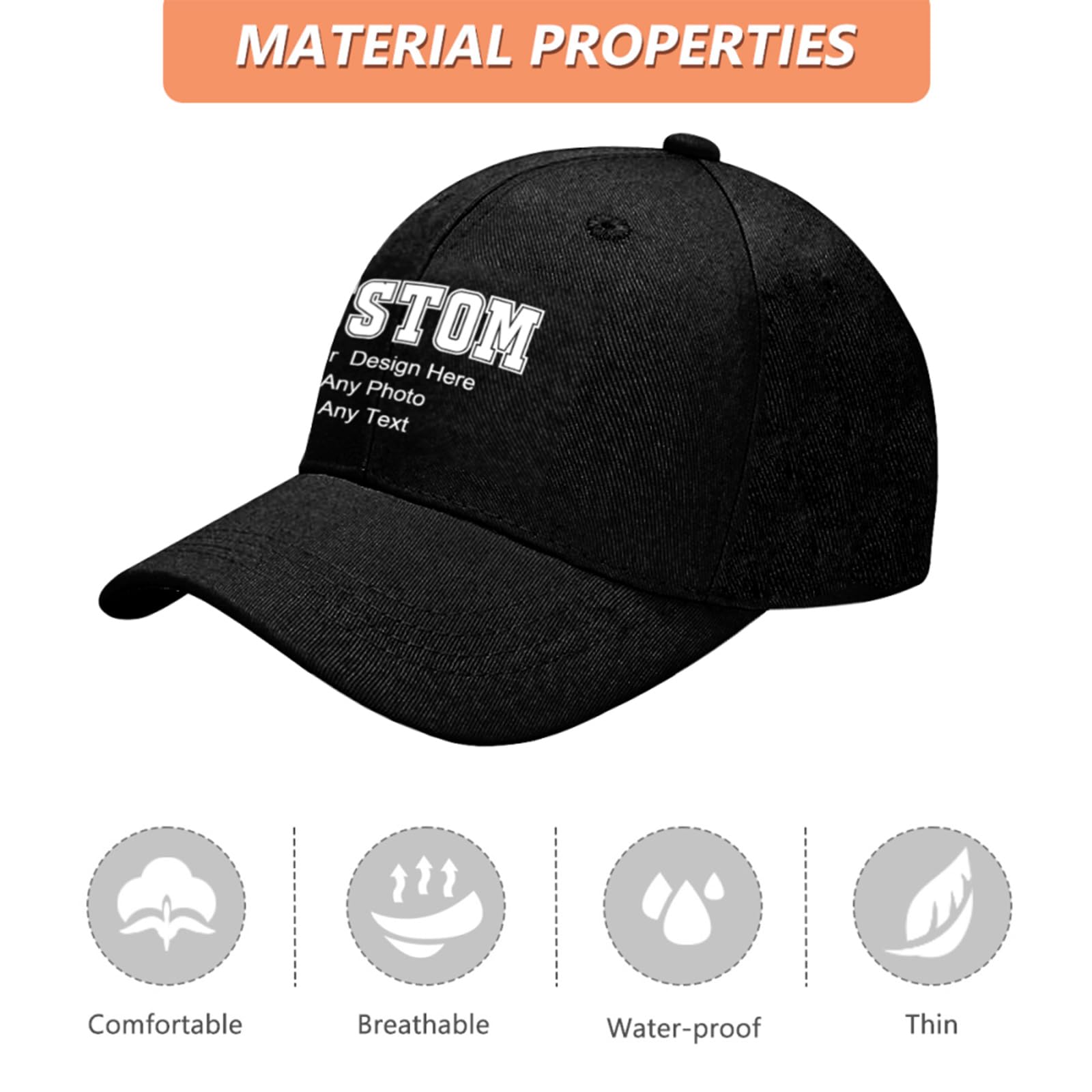 Custom Baseball Cap for Men Women - Personalized Trucker Hat, Design Your Own Logo & Text, Adjustable Sun Hat for Gifts (Black)