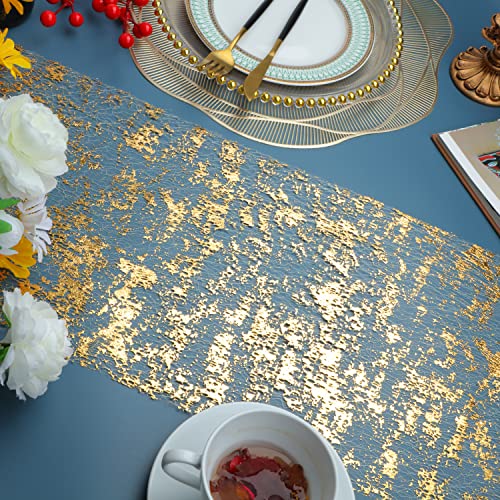Snowkingdom Royal Blue Table Runner, Sequin Glitter Foil Metallic Thin Mesh Table Runner Roll 11 Inch x 49 Feet, Blue Table Decorations for Wedding Birthday Party Christmas Graduations