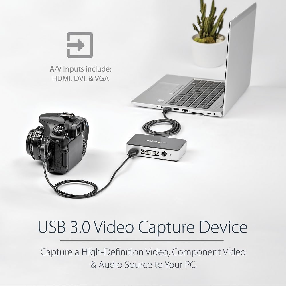 StarTech.com HDMI Video Capture Device - 1080p - 60fps Capture Card - USB Video Recorder - with HDMI DVI VGA, TAA (USB3HDCAP)