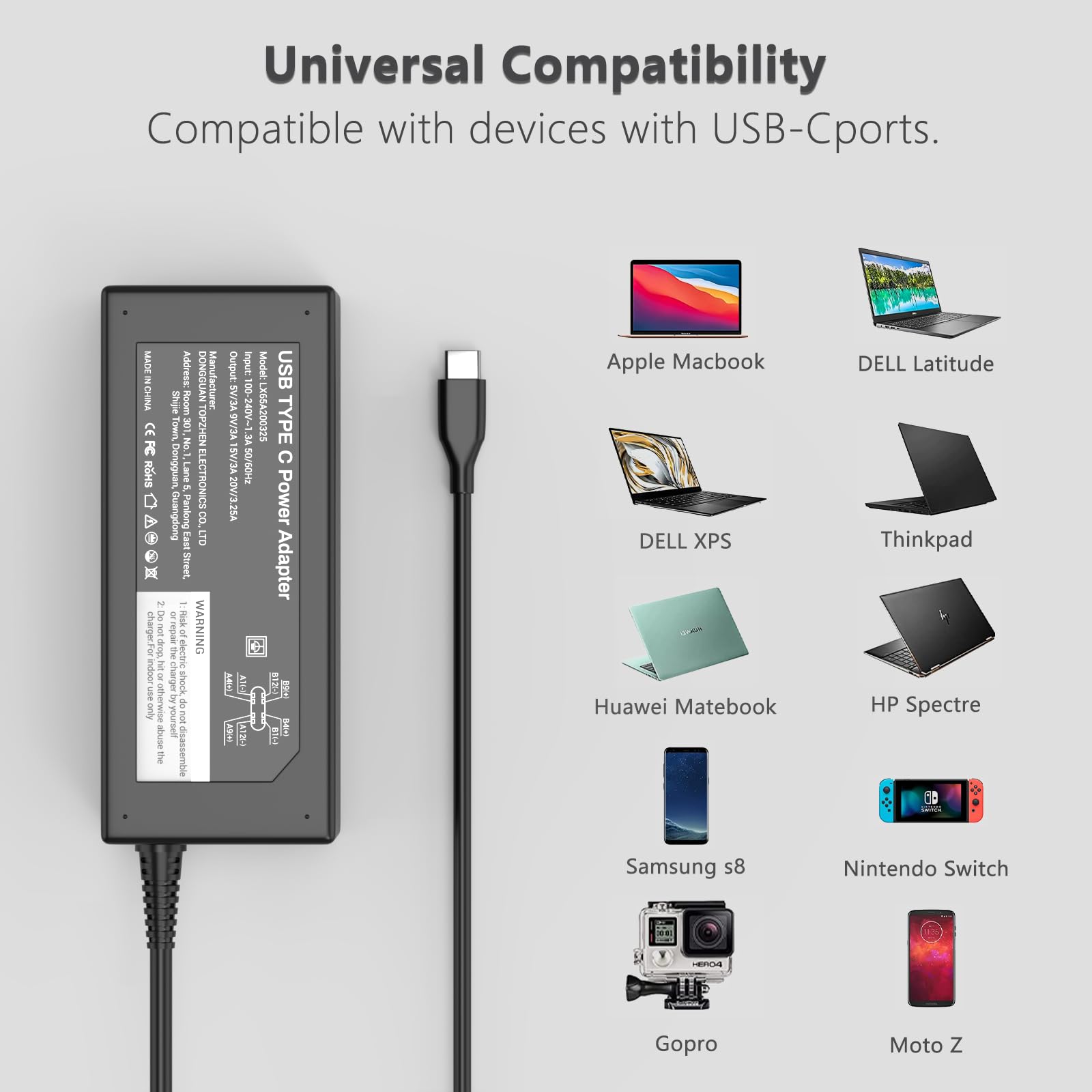 45W USB C Chromebook Charger for HP Chromebook X360 14 14-ca051wm 14-ca052wm 14-ca091wm ca061dx 14-ca0061dx 14-ca060nr 14-ca020nr 14-ca043cl 13-ac023dx 13-ac033dx USB C Power Adapter Cord