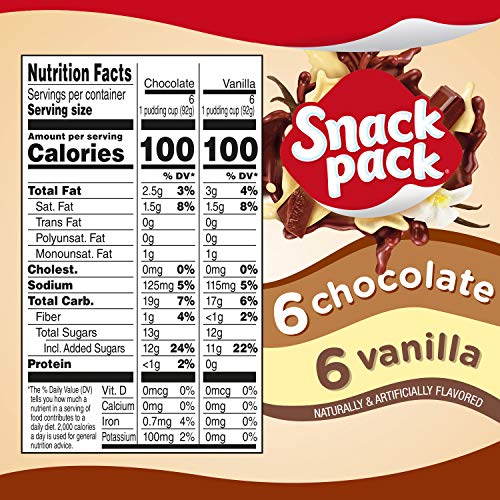 Snack Pack Chocolate and Vanilla Flavored Pudding Cups Family Pack, 12 Count Pudding Cups (1 Pack)