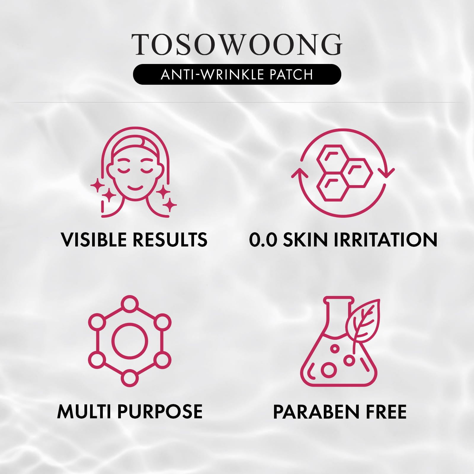 TOSOWOONG Anti-Wrinkle Patch with Hydrolyzed Collagen, Forehead & Eye & Smile Line Wrinkle Patches, Anti-Wrinkle Tape, K-Beauty Overnight Under Eye Patches, Korean Skincare, 5ea (10patches X 5)