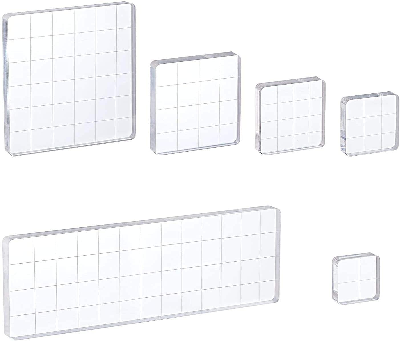 Whaline 6 Pieces Acrylic Stamp Block Clear Stamping Tools Set with Grid Lines for Scrapbooking Crafts Card Making, Assorted Sizes
