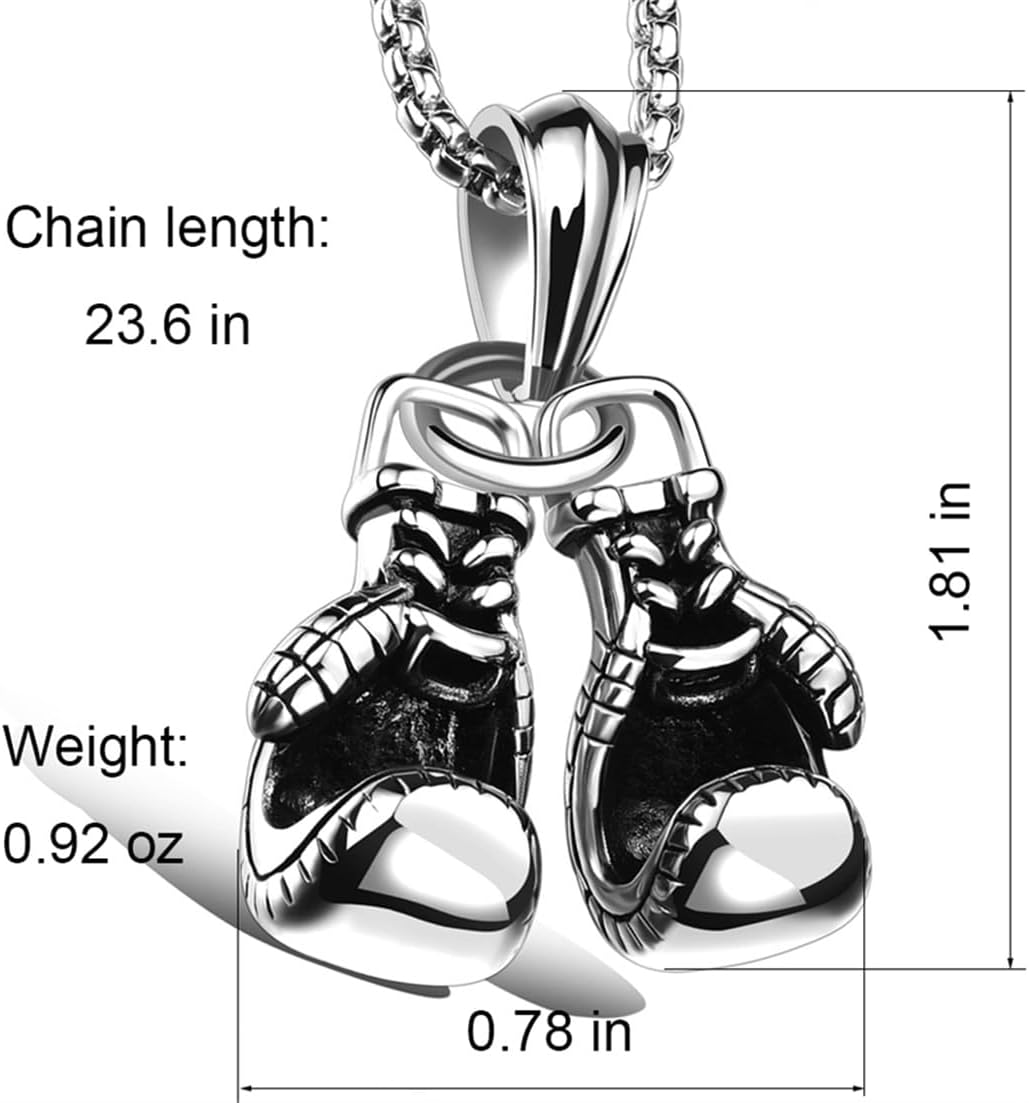 LXSSLY Silver Boxing Gloves Necklace,Punk Boxing Chain,Goth Boxing Glove Charm Pendant Necklace,Stainless Steel Necklace for Men Women Boys