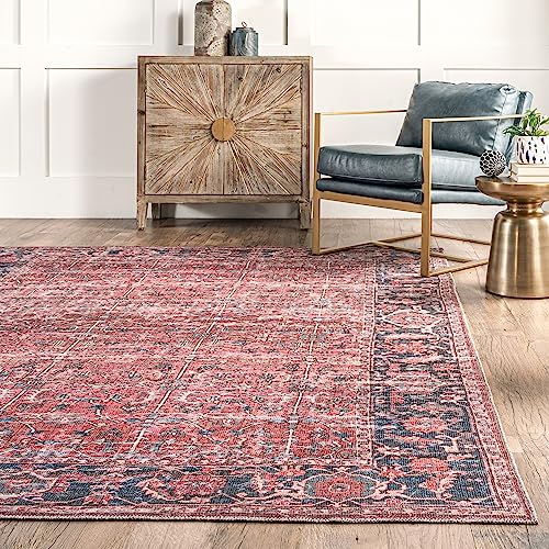 nuLOOM Katie Machine Washable Distressed Bordered Area Rug, 4x6, Rust