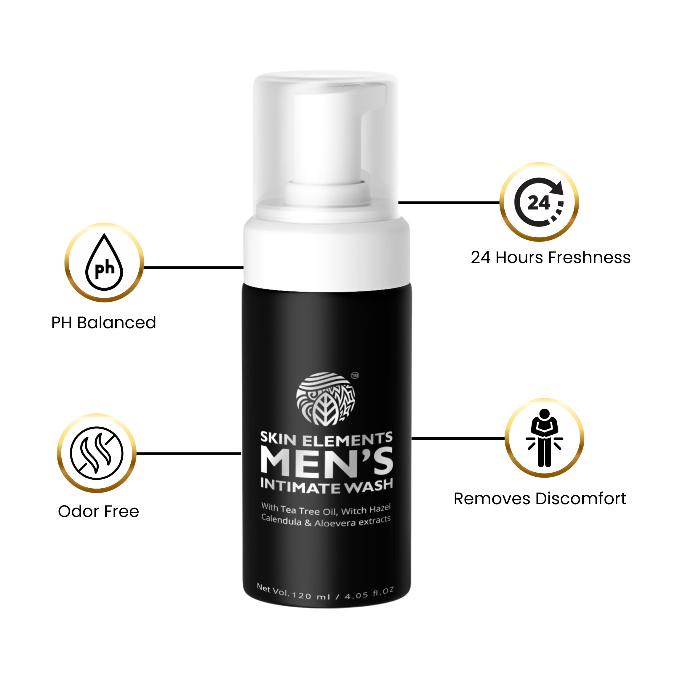 Skin Elements Men's Intimate Wash JUMBO Pack | with Refill | For 180 Days | 14.2 fl. oz | pH Balanced Hygiene Foaming Wash | Prevents Bad Odor | with Tea Tree Oil | Genital Wash | Super Saver Pack |