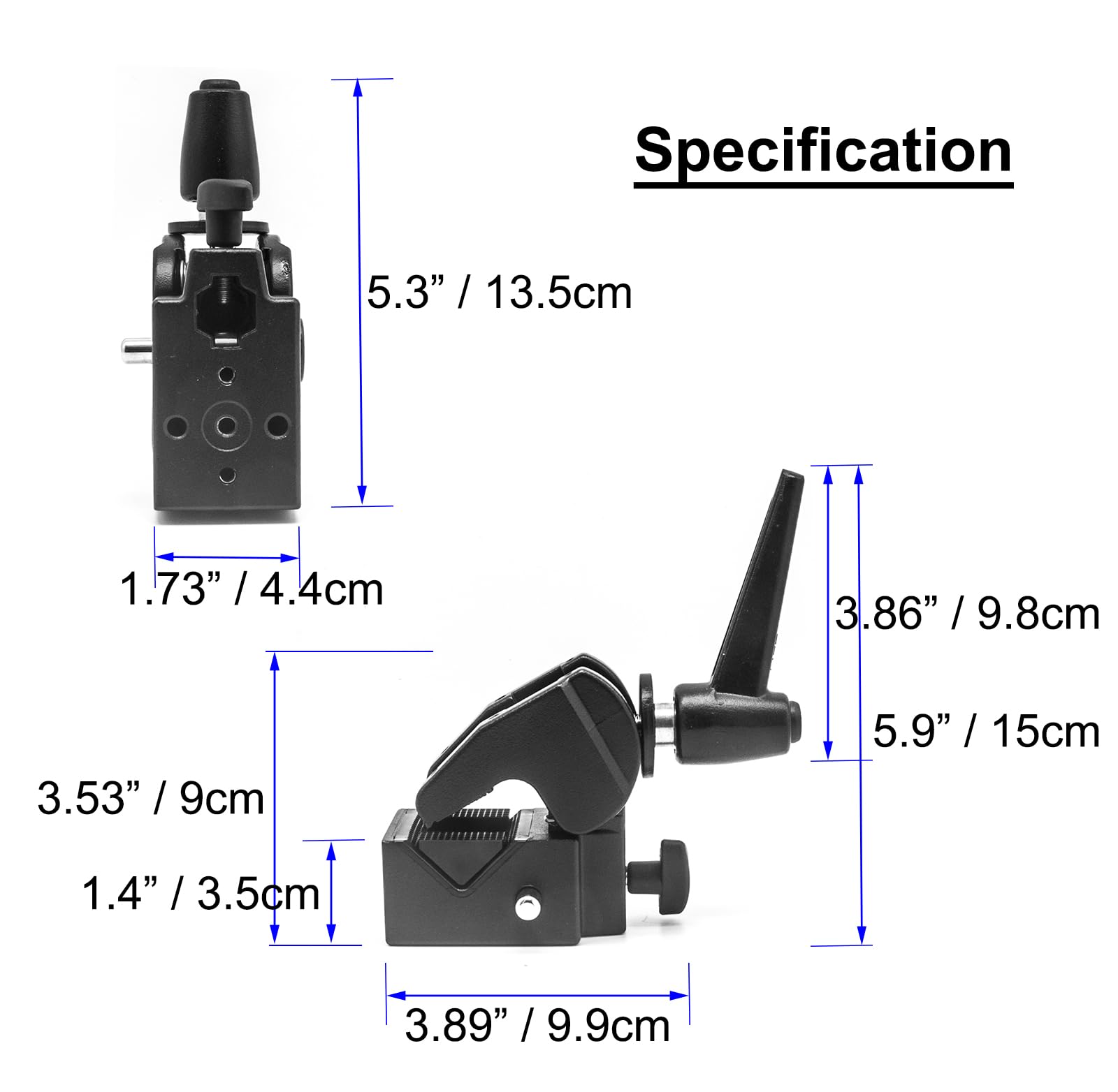 PHOCUS Super Clamp with Standard 5/8" Stud for Photography Studio Video Camera Lighting, Max Load 33lb /15kg, for Round Pipe and Flat Surface